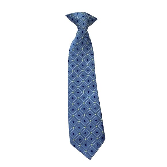 George Boys One Size Clip On Tie Light Blue Diamond Pattern Yellow - Picture 1 of 3